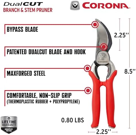 Corona Tools DualCUT Forged Steel Bypass Hand Pruner – 1″ Cutting Capacity Garden Pruning Shears for Branch & Stem Cutting