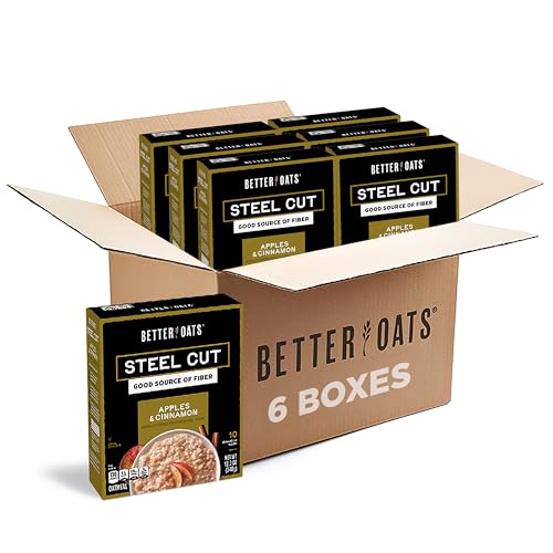 Better Oats Steel Cut Maple & Brown Sugar Oatmeal, 15.1 oz Box, 6 Pack | Instant Breakfast With Flax Seeds & Natural Flavors, Good Source Of ALA Omega-3, Individual Packets, Heart Healthy