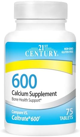 21st Century Calcium 600mg Tablets, Bone Strength Support, 75 Count | Calcium Carbonate 600 mg, Compare VS. Caltrate® 600, Bone Strength & Density Support, Vegan-Friendly, Non-GMO, Gluten Free