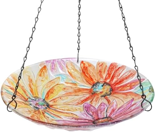 VCUTEKA Hanging Bird Baths Outdoor Glass Birdbath Feeder for Garden Decor