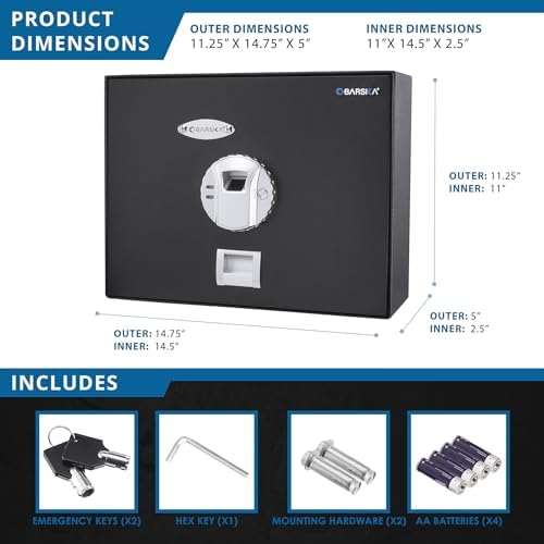 Barska AX11556 Biometric Fingerprint Top Opening Security Drawer Safe Box 0.23 Cubic Ft, Multi