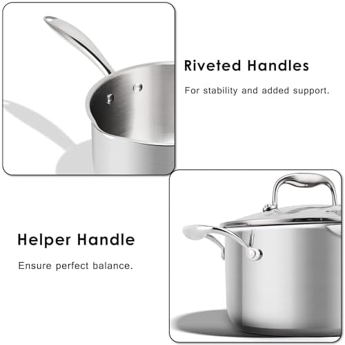 Rorence 3.7 Quart Stainless Steel Induction Sauce Pan with Lid | Stainless Steel Pot Saucepan with Pour Spout & Glass Lid with Strainer