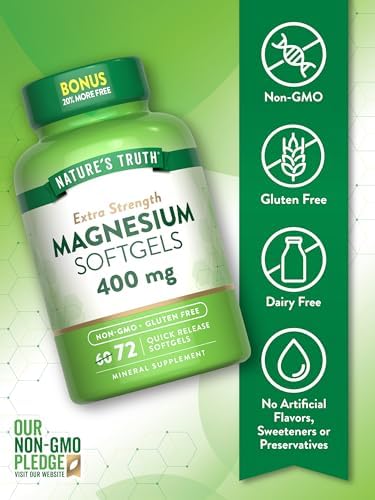Nature's Truth Magnesium | 400mg | 72 Softgels | Value Size | Extra Strength | from Magnesium Oxide | Non-GMO and Gluten Free Supplement | Extra
