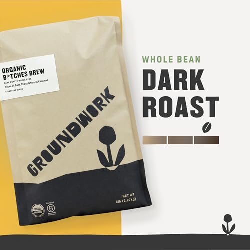 GROUNDWORK B*tches Brew Whole Bean Coffee Dark Roast Blend - USDA Organic Signature Blend Coffee Beans - 12oz Bag (Pack of 1)
