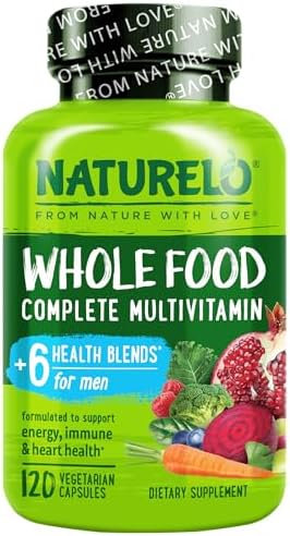 NATURELO Men's Multivitamins - Whole Food Multivitamin for Men, 120 Caps | Vitamins, minerals, vegetarian capsules, energy, brain, heart, eye health*