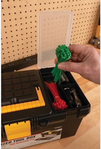 Performance Tool W54026 26 in. Steel Tool Box with Removable Tote | Heavy duty steel storage box and organizer. Recessed ergonomic comfort handle. Strong double latch with padlock eyehole