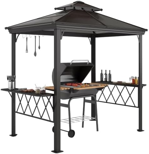 Outsunny 9 x 5 ft. Grill Gazebo Hardtop 2-Tier Polycarbonate Roof Shelves