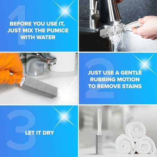 DISIWENE Pumice Cleaning Stone with Handle Toilet Bowl Cleaner Hard Water Ring Remover for Bath/Pool/Kitchen/Household Cleaning (4, 4 Pack with Handle)