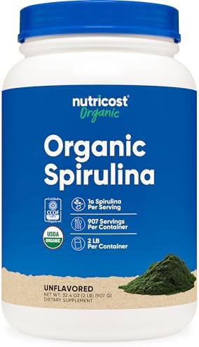 Nutricost Organic Spirulina Powder (1LB) 454 Grams, Pure, Vegan | Certified Organic Spirulina
