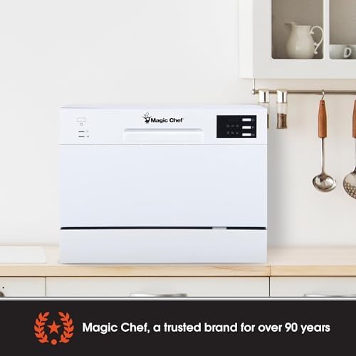 Magic Chef Compact Countertop Dishwasher, Portable Mini Dish Washing Machine for Kitchen Counter, 6 Plate Washer Capacity