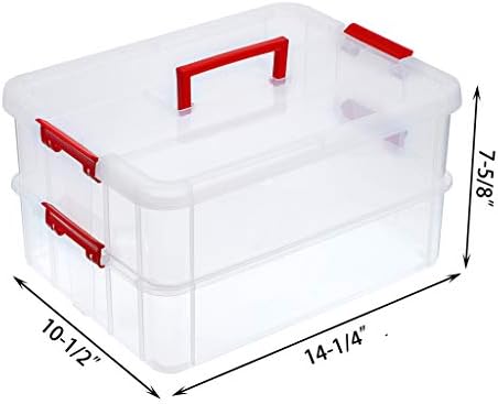 JUXYES 2-Tiers Plastic Stack Carry Storage Containers Box wih Handle Lids