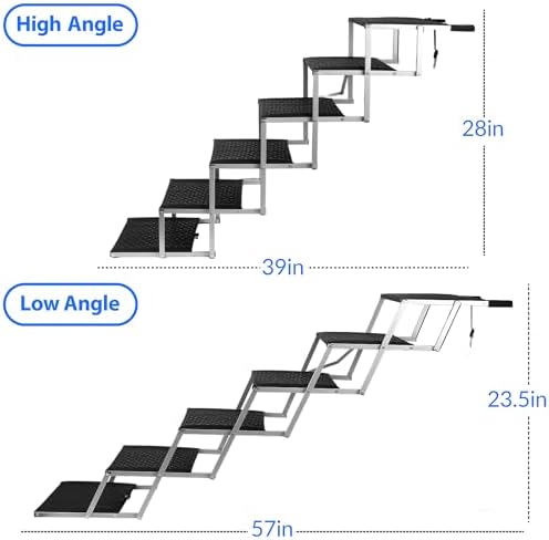 Foldable Dog Stairs for Car,17" Extra Wide Pet Ramp for Large Dog,6 Steps | 17" Extra Wide 200LBS Capacity Lightweight Portable Reinforced Pet Ramp for SUV Truck High Bed