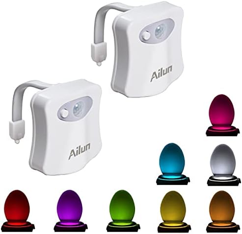 Ailun Toilet Night Light Motion Sensor LED 8 Colors Changing, 2 Pack | Motion Sensor Activated, Toilet Bowl Illuminate, Battery Not Included