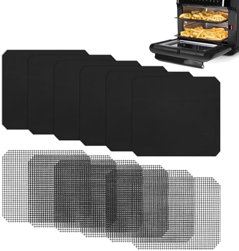 6Pcs 9×10 inch Fryer Oven Liners and 6Pcs Mesh Grill Mats for Instant Vortex Pro Plus 10QT, Non-Stick Oven Liner and Mesh Grill Mats for Toaster, Oven, Microwave