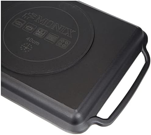 Monix Solid+ Cast Aluminium Non-Stick Ribbed Hot Plate, 40 cm, Black