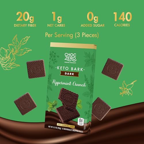 ChocZero 70% Cocoa Sugar Free Dark Chocolate Squares, Vegan, 4 Pack | No Sugar Alcohols, Keto, Low Carb, High Fiber, Gluten Free, 32 Total Candy Squares