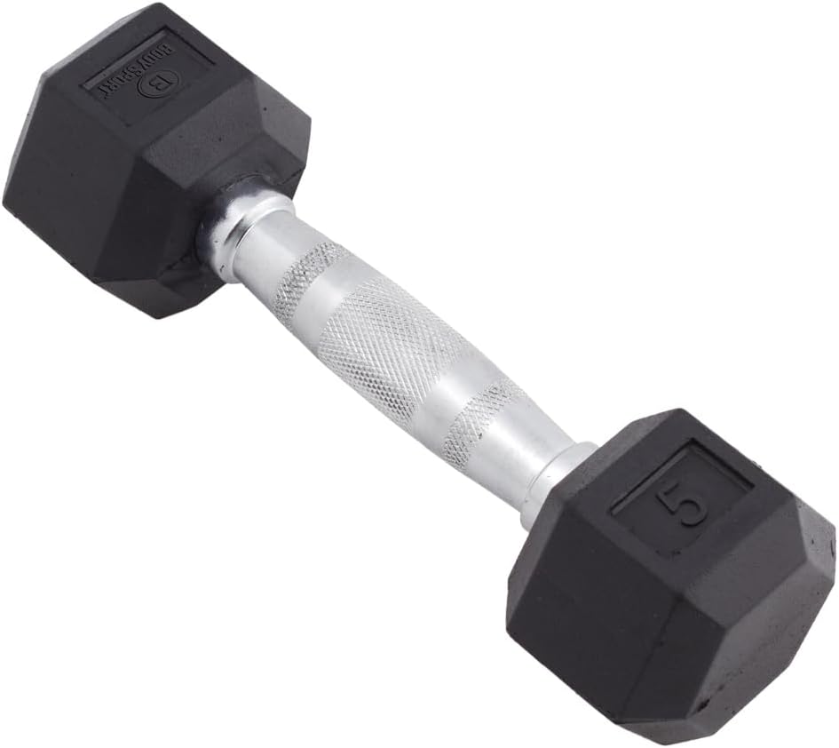 Body Sport Rubber Encased Hex Dumbbell Weight, Single – Dumbbells for Exercises – Strength Training Equipment – Home Gym Accessories – Weight Training