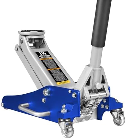 BIG RED T815016L Torin Hydraulic Low Profile Aluminum and Steel Racing Floor Jack with Dual Piston Quick Lift Pump, 1.5 Ton (3,000 lb) Capacity, Blue, T815016L