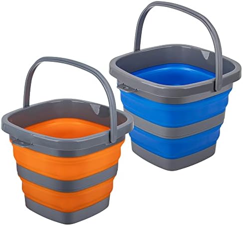 2 Pack Collapsible Plastic Bucket with 2.6 Gallon (10L) Each, Foldable Rectangular Tub for House Cleaning