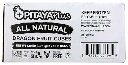 Pitaya Foods Individually Quick Frozen (IQF) Dragon Fruit Cubes 20 lb Bulk – Tropical Superfood for Smoothies & Smoothie Bowls