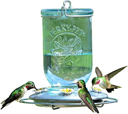 Perky-Pet Mason Jar Hummingbird Feeder, 32 oz Nectar Capacity | Vintage Style Glass Bird Feeder, 5 Flower Feeding Ports, Outdoor Garden Backyard Wildlife