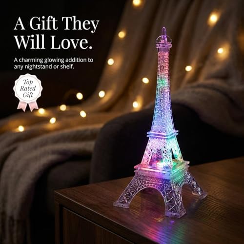 Anderson's Eiffel Tower Centerpiece with Color-Changing LED Lights, 10 inches, Battery-Operated Paris Theme Decoration