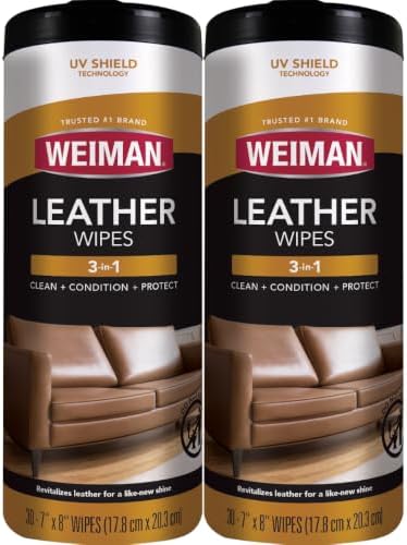 Weiman Leather Wipes - 2 Pack - Clean Condition UV Protection Help Prevent Cracking or Fading of Leather Furniture, Car Seats & Interior