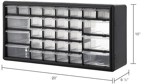 Global Industrial 30 Drawers Plastic Drawer Parts Cabinet, 20"W x 6-1/2"D x 10"H, Black