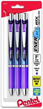 Pentel EnerGel RTX Retractable Liquid Gel Pen, (0.5mm), Fine Line, Needle Tip, Black Ink, Pack of 3 (BLN75BP3A)