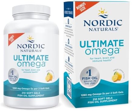 Nordic Naturals Ultimate Omega, 1280mg Omega-3 Fish Oil, Lemon - 60 Count | High-potency Omega-3 Fish Oil with EPA & DHA supports brain & heart health. Non-GMO, burpless formula. 30 servings.
