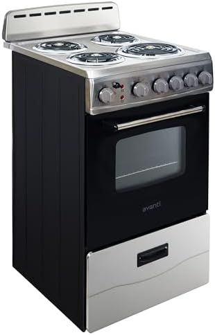 Avanti Electric Range Oven Compact Design, 2.1-Cu.Ft. Capacity with 4 Coil Burners, Framed Glass Oven Door, Storage Drawer and Broiler with Pan, 20-Inch, White