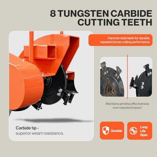 Superhandy 15HP Gas Powered Stump Grinder, 420cc 4-Stroke Engine, 8 Tungsten Carbide Teeth