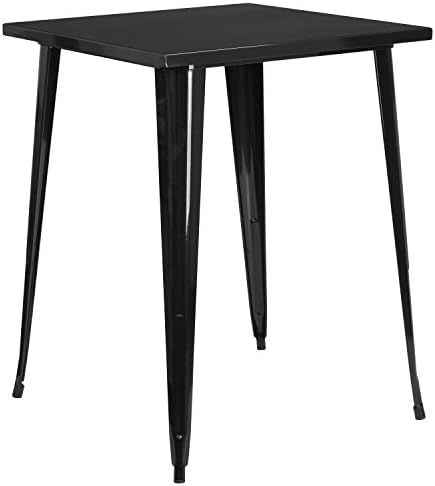 EMMA + OLIVER 31.5" Sq Black Metal Bar Height Table | Commercial Grade, Indoor/Outdoor Use, Bar Height