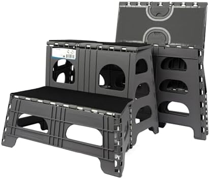 Foldable Dog Stairs, Collapsible Pet Step Ladder, Supports 300lbs | 2-Step Folding Dog Stairs & Ramp, Carpeted Design