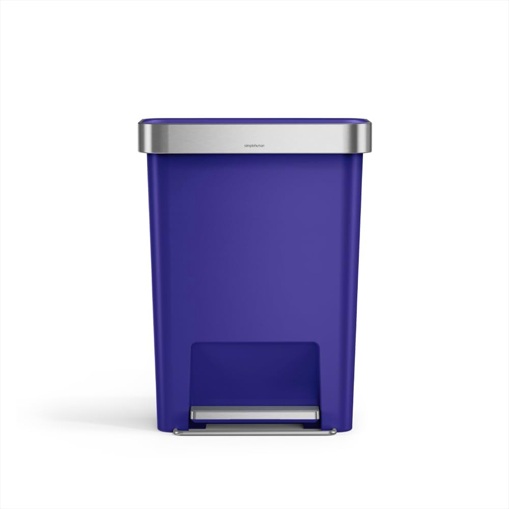 simplehuman Hybrid Step Can, 45L / 12 Gallon Rectangular Kitchen Trash Can, Liner Rim System, Liner Pocket®, 150,000-Step Pedal, Lid Shox® Silent Close, Black Plastic
