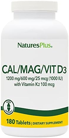 NaturesPlus Calcium/Magnesium/Vitamin D3 with Vitamin K2 - Supports Bone & Immune Health - Vegetarian, Gluten Free - 180 Tablets - 45 Servings
