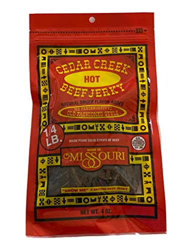 Cedar Creek | Air-Dried Thinly Sliced | 4oz pack | No Artificial Preservatives | Grass Grain Fed Beef | Clean Healthy Snack (Hot)