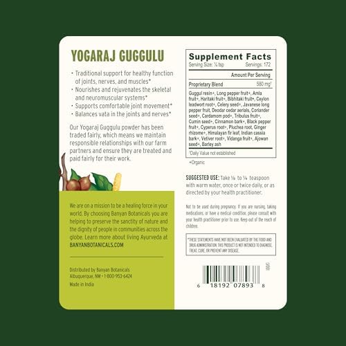 Banyan Botanicals Yogaraj Guggulu Powder – Organic Joint Support Supplement ­­–Ayurvedic Blend for Supporting the Joints and Skeletal
