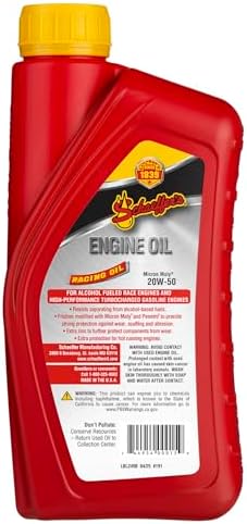 Schaeffer Manufacturing Co. 0191-012S Micron Moly Racing Engine Oil 20W-50, 1-Quart Bottle