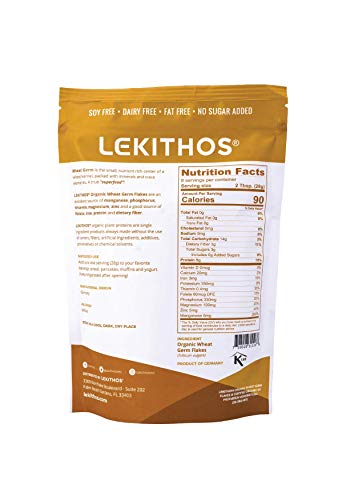 Lekithos Organic Wheat Germ Protein 8oz, USDA Organic Plant-Based Superfood, 8g Protein, European Quality Flakes
