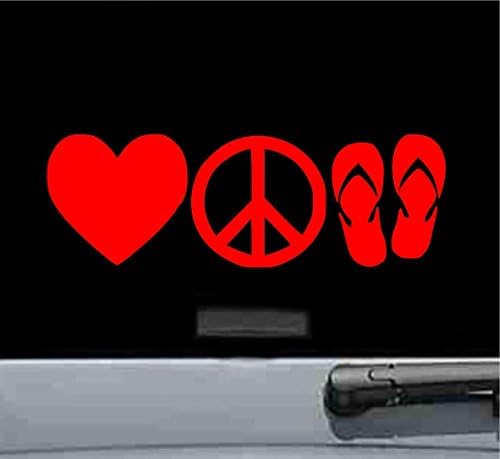 JS Artworks Love Peace Flip Flops Vinyl Decal Sticker (RED)