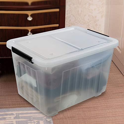 Clear Plastic Storage Bins with Wheels, 4-Pack Latch Boxes, 30 L