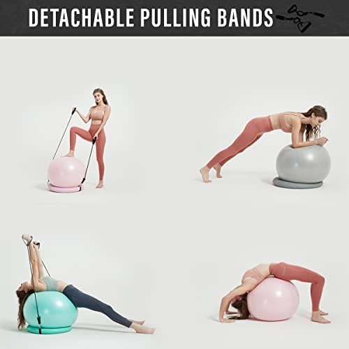 Yoga Ball Chair with 65cm Exercise Ball & 2 Resistance Bands, Stability Base for Home Office, Yoga, Pilates & Fitness, Balance Ball for Posture