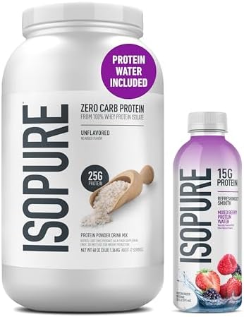 Isopure Zero Carb 100% Pure Whey Isolate Protein Powder, Gluten Free, with Vitamins, Unflavored, 25g Protein Per Serving, 3 lb | 25g Protein Per Serving, 100% Whey Protein Isolate, Gluten Free, with Added Vitamins for Immune Support & Muscle Recovery