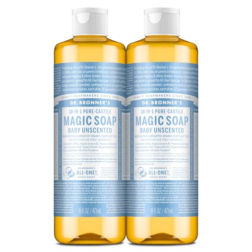 Dr. Bronner's Baby Unscented Pure-Castile Liquid Soap, No Fragrance, 16 oz, 2-Pack