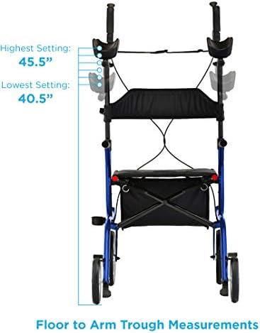 NOVA Phoenix Rise UP Rollator Upright Walker with Padded Contoured Forearm Platform, 10 Inch Front Wheels, Lightweight Foldable Stand Up Walker, Blue