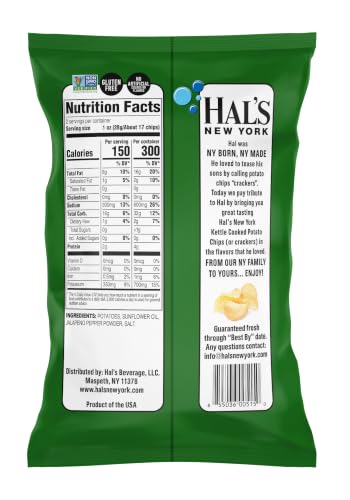 Hal's New York Kettle Cooked Gluten Free Jalapeno Flavored Potato Chip Crisps, 2 Oz (Pack of 24)