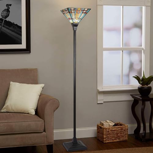 Tiffany Torchiere Floor Lamp Handcrafts Mission Stained Glass Torch Light