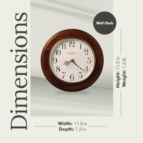 Howard Miller Brentwood Wall Clock – Wood Finish, Brass Bezel, Silent Quartz Movement, Round, Battery Operated, Home or Office Decor