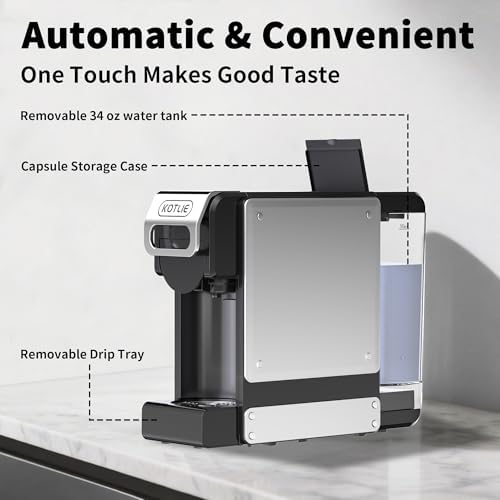 KOTLIE 4-in-1 Espresso Capsule Coffee Machine, Single Serve Coffee Maker for K*cup/Nes/DG/Ground Coffee, 19Bar, 1L,ST-550(silver)